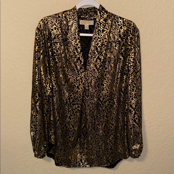 Michael Kors Tops - Michael Kors Metallic Snake-Print Blouse in Gold and Black plus size 2x